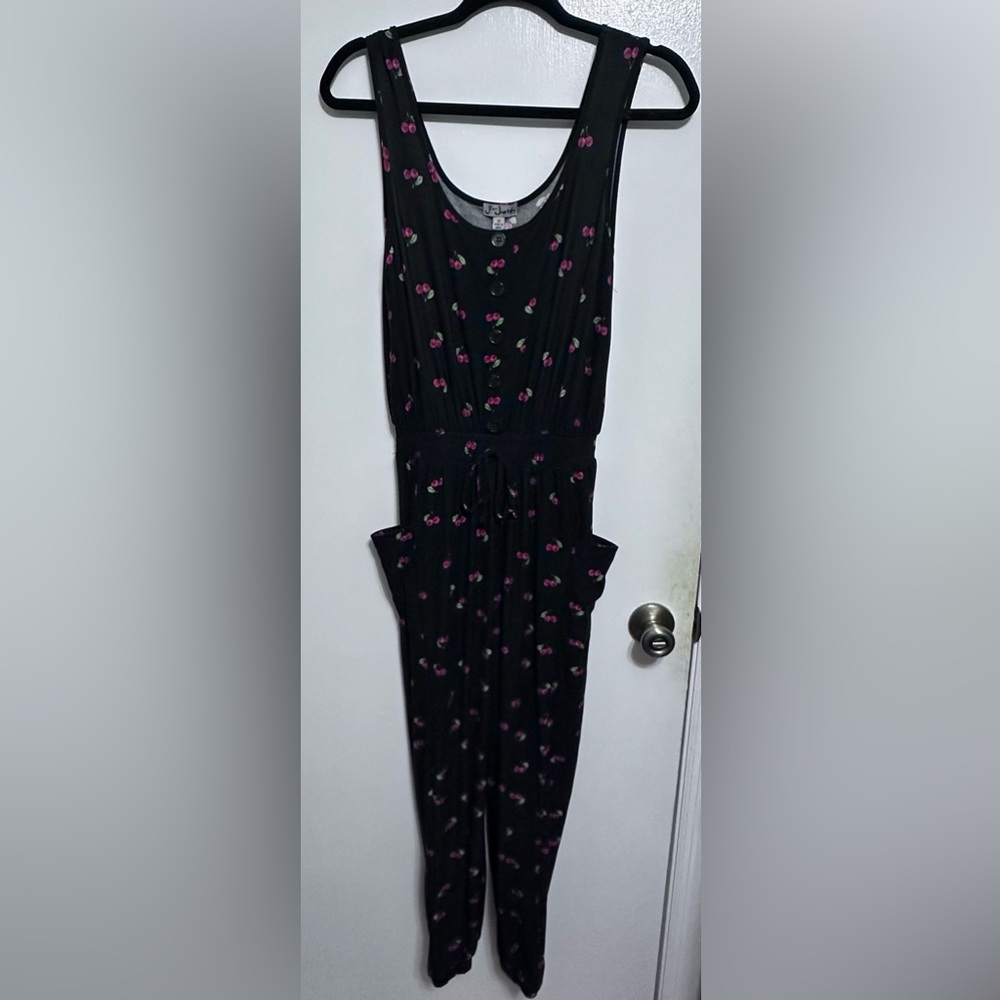 J for Justify Women's Medium Cherry Print Sleeveless Wide-Leg Jumpsuit